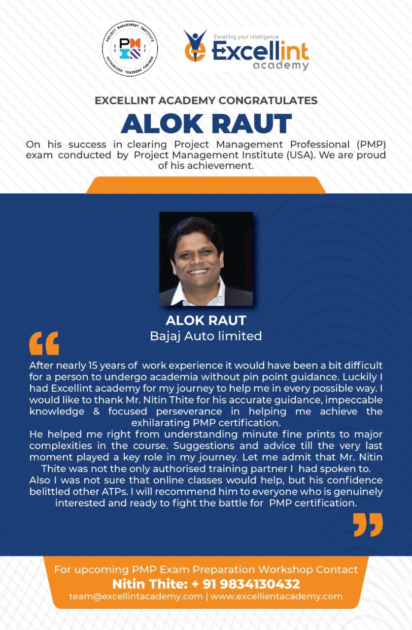 Approved PMP testimonial from Alok Raut