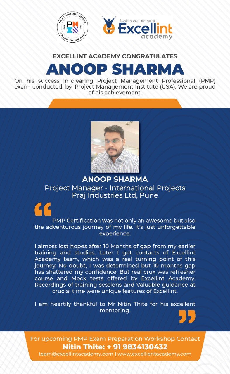 Approved PMP testimonial from Anoop Sharma